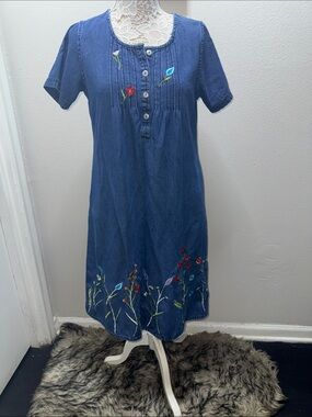 Embroidered Blue Denim Midi Dress
